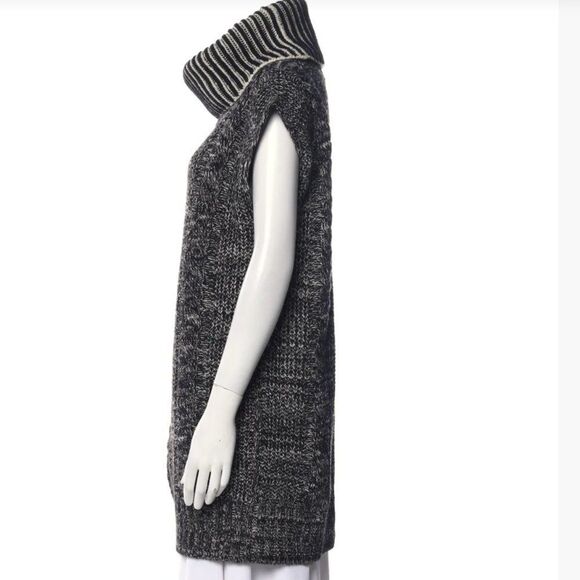 See by Chloe Black White Cable Knit Turtleneck Wool Blend Sweater Dress - Picture 2 of 7